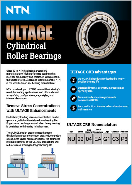 NTN ULTAGE Cylindrical Roller Bearings Product Sheet cover image