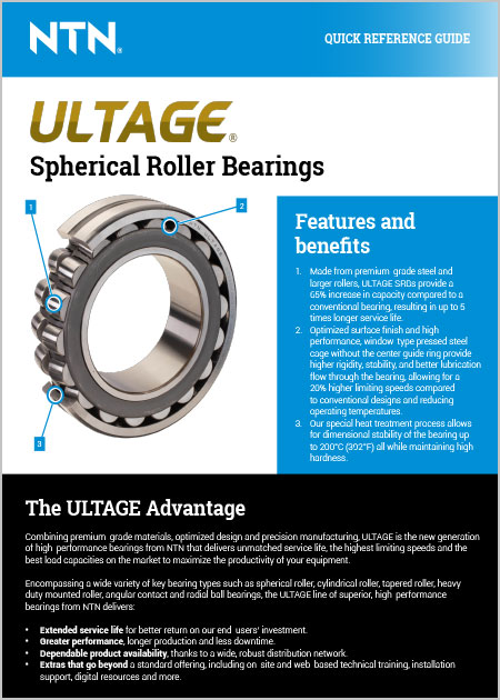 NTN ULTAGE Spherical Roller Bearings Quick Reference Guide cover image