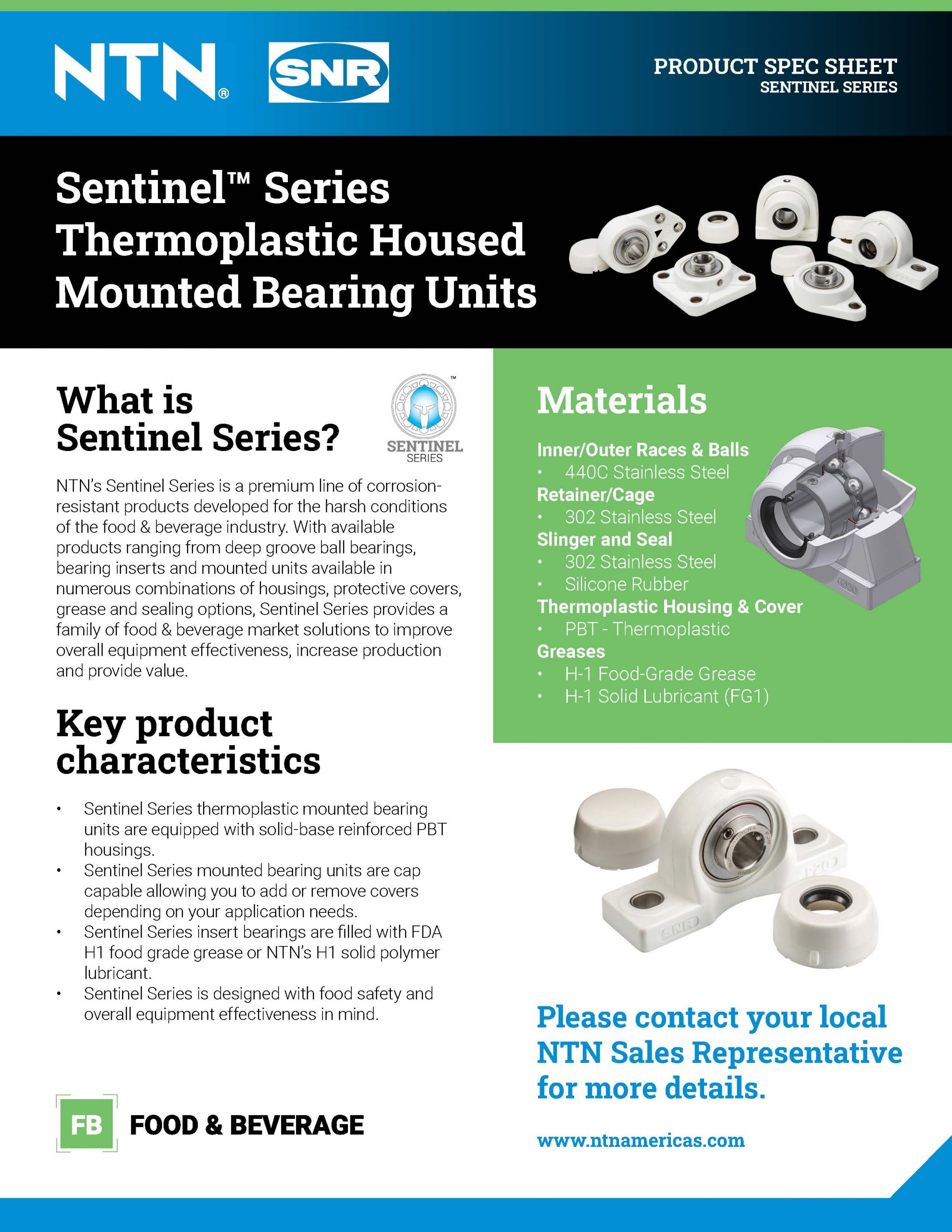 NTN Sentinel Series Thermoplastic Spec Sheet first page image