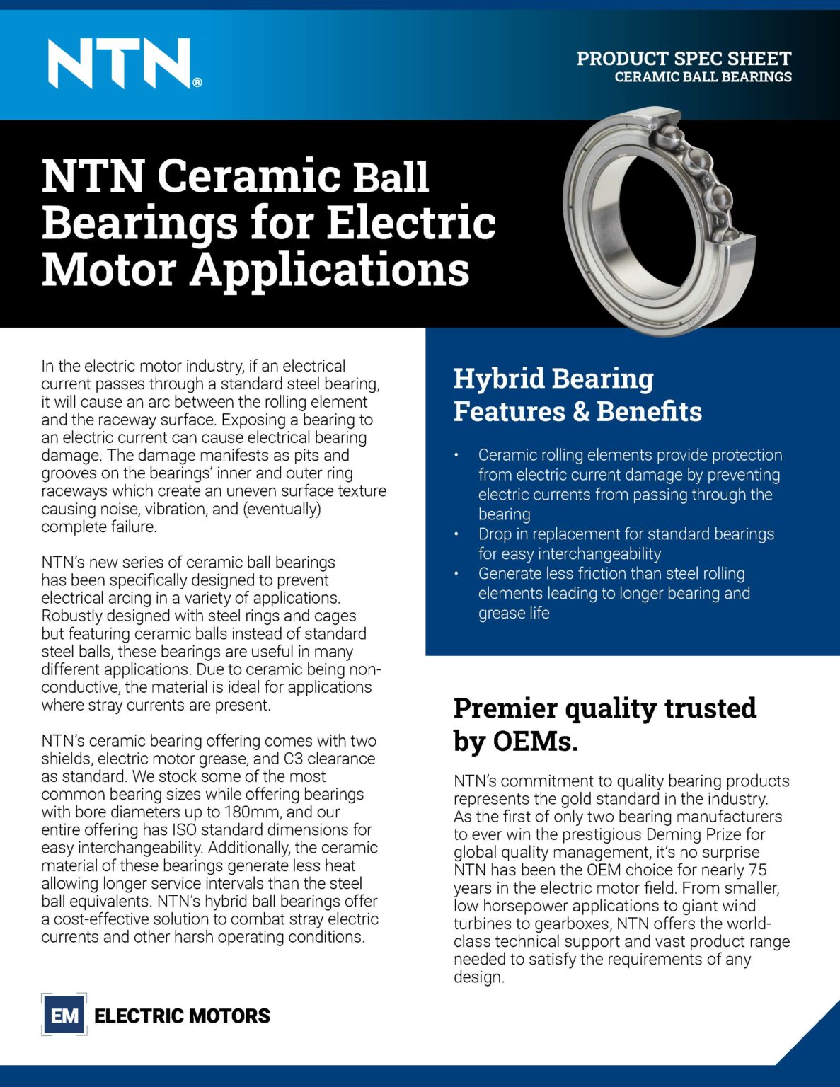 NTN Americas OEM and Aftermarket Electric Motor Bearings