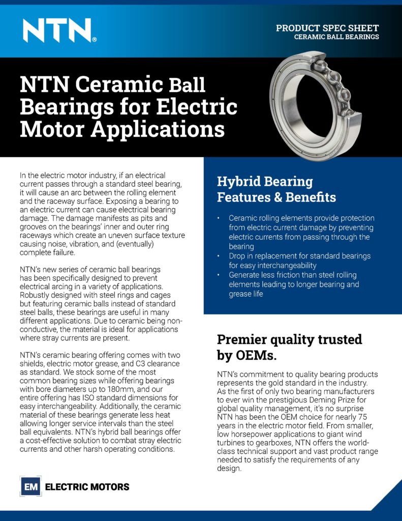 NTN Americas OEM and Aftermarket Electric Motor Bearings