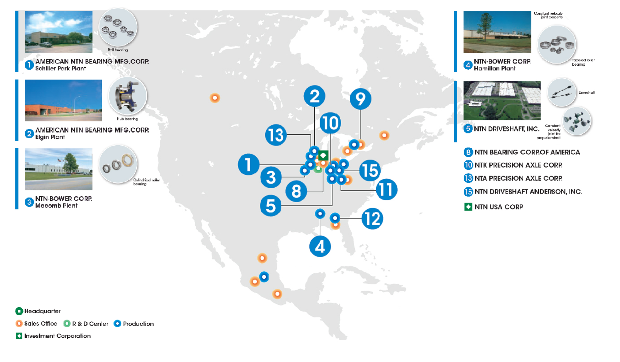 Map of NTN's North American Locations
